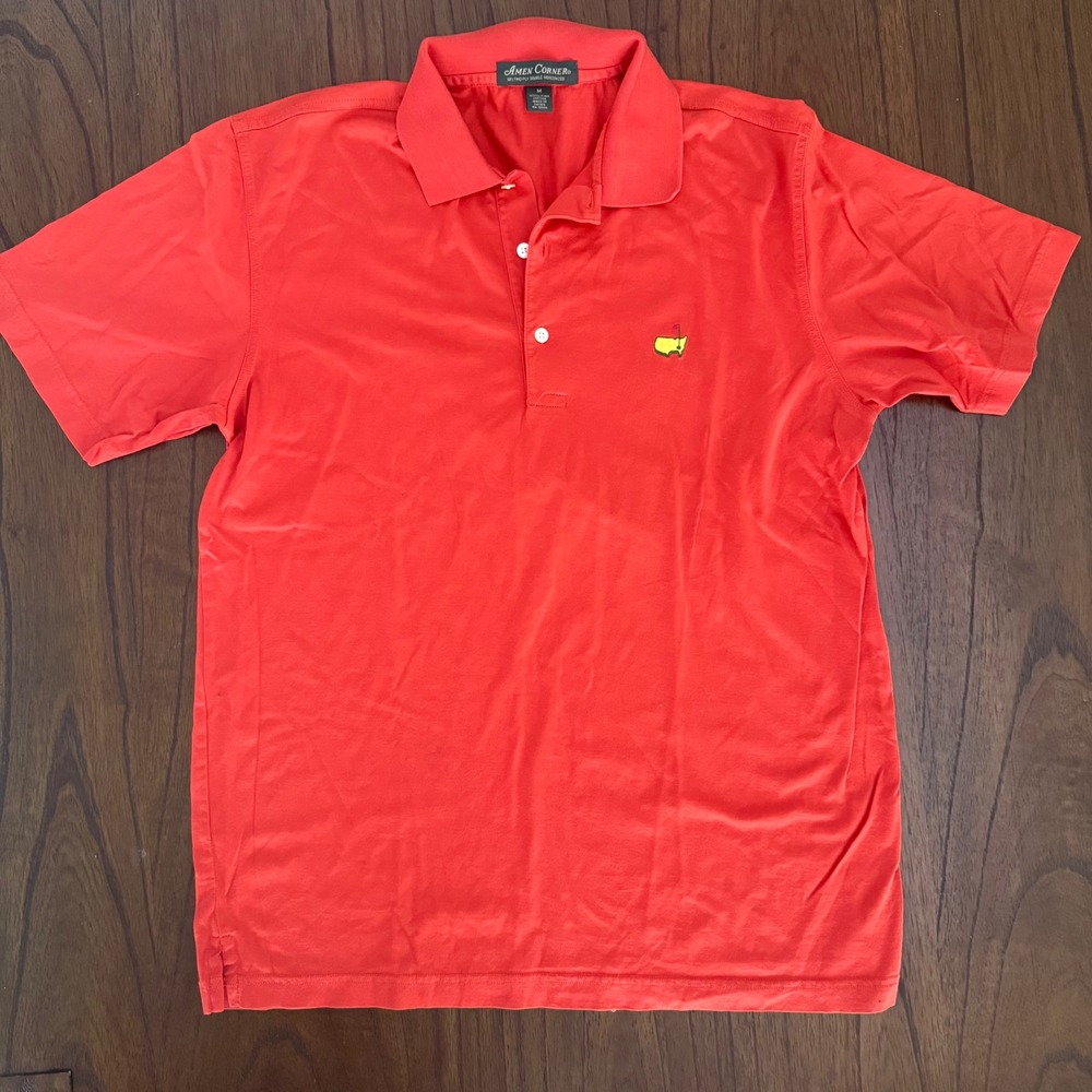 Amen Corner Masters Polo Shirt Mens Medium Orange Pima Cotton Golf Embroidered